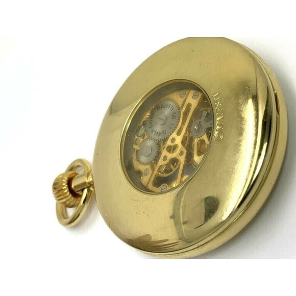 Majestrom Pocket Watch Gold Tone Case Silver Dial Roman Numerals 51mm Op… - Picture 6 of 11